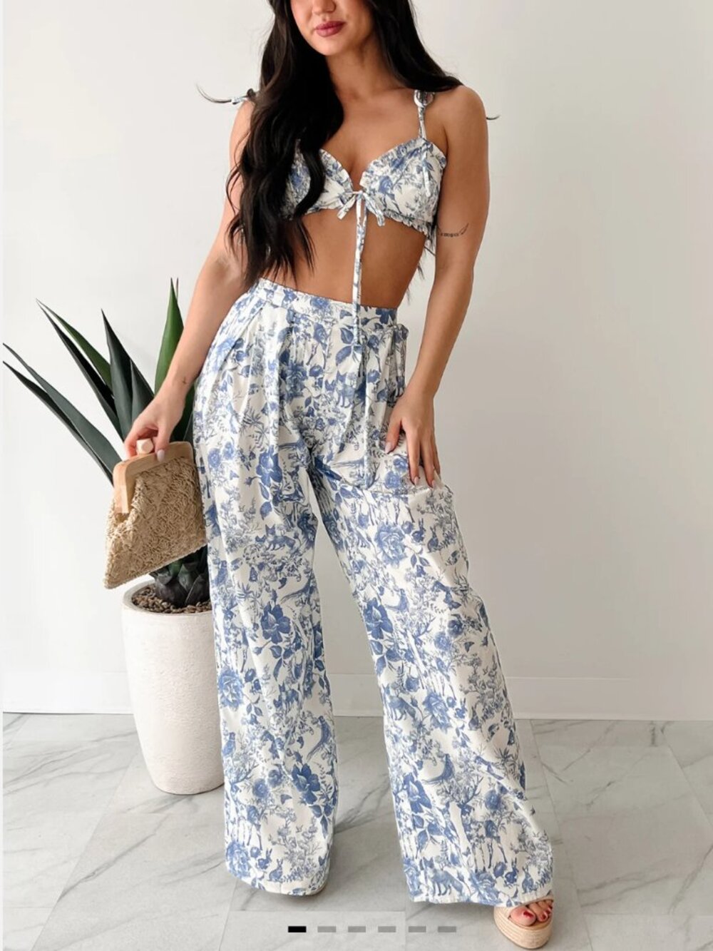Vive La Vie Printed Crop Top & Pant Set (Blue)